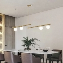 Curve Metal Pendant Lighting Minimalist Gold LED Hanging Island Light with White Glass Shade