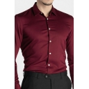 Elegant Shirt Solid Color Point Collar Long Sleeves Slim Fit Button up Shirt for Men