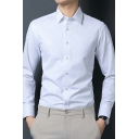 Modern Guys Plain Long Sleeve Turn down Collar Fitted Button up Shirt Top
