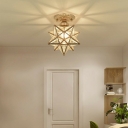 Star Metal Semi-Flushmount Light Colonial Style Triangle Glass 1-Bulb Ceiling Light in Brass