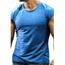 Men Basic T-Shirt Pure Color Round Neck Short Sleeves Fitted T-Shirt