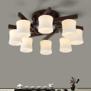 Traditional Ceiling Light Glass Cylindrical Shade Dark Wood Ceiling Mount Semi Flush for Bedroom