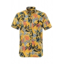 Edgy Guys Shirt Tropical Print Button-up Turn-down Collar Short Sleeves Relaxed Fit Shirt