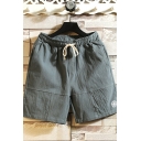 Fancy Shorts Plain Embroidered Decoration Elastic Drawcord Rise Loose Shorts for Guys