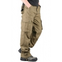 Urban Pants Plain Color Zip Up Full Length Flap Pockets Detail Loose Fit Cargo Pants for Men