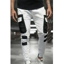 Guys Street Look Pants Color Panel Flap Pocket Full Length Regular Fitted Pants