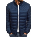 Men's Warm Jacket Pure Color Zipper Fly Stand Collar Pocket Detail Long-sleeved Fitted Jacket