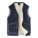 Vintage Mens Vest Whole Colored Side Pocket Zip-up V-Neck Loose Vest