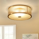 Colonial Style Flushmount Light Drum Shade Clear Prismatic Glass 3/4-Bulbs Ceiling Light for Living Room