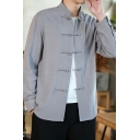 Men Chic Coat Solid Button-up Stand Collar Loose Long-sleeved Coat