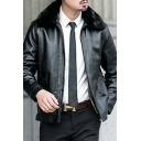 Formal Leather Jacket Pure Color Zipper Placket Collar Fitted Warm Leather Jacket for Men