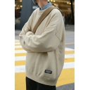 Men Sportive Sweater Pure Color Baggy Long-sleeved Round Neck Sweater