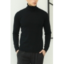 Men Novelty Sweater Pure Color Rib Cuffs Round Neck Long Sleeves Skinny Pullover Sweater