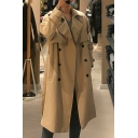 Casual Coat Plain Notched Collar Regular Long-Sleeved Double Breasted Trench Coat for Men