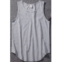 Sporty Tank Top Pure Color Curved Hem Sleeveless Round Neck Relaxed Fitted Tank Top for Men