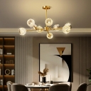 Molecular Chandelier Full Copper Crystal Living Room Lighting Fixture in Gold