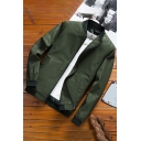 Men's Modern Jacket Stripe Pattern Zip Closure Stand Collar Long-Sleeved Ribbed Slim Bomber Jacket