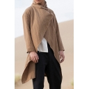 Men's Formal Coat Solid Color Asymmetric Hem High Neck Long-sleeved Loose Fit Coat