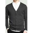 Guys Modern Cardigan Solid Ribbed Cuff V-Neck Long-Sleeved Relaxed Fit Button Down Cardigan