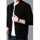 Men Dashing Cardigan Solid Button Fly Turn-down Collar Fitted Long Sleeve Cardigan