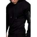 Popular Solid Color Men's Drawstring Hoodies Long Sleeve Front Pocket Zip Design Loose Fit Hooded