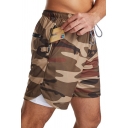 Trendy Mens Drawstring Shorts Mid-Rised Fake Two Pieces Waist Slim Fit Shorts with Pocket