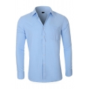 Leisure Shirt Whole Colored Long-Sleeved Lapel Collar Slim Fit Button Down Shirt for Men