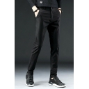 Creative Mens Pants Solid Color Zip Up Pocket Decorated Straight Fitted Pants