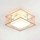 Beige Fabric White Ceiling Flush 8 Inchs Height Traditional Flush Mount Lamp for Bedroom