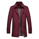 Men Fashionable Trench Coat Whole Colored Fleece Lined Button Closure Collar Regular Trench Coat