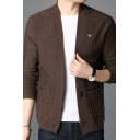 Urban Mens Cardigan Whole Colored Pocket Detailed V Neck Long Sleeve Slimming Button Closure Cardigan