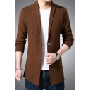 Elegant Cardigan Pure Color Asymmetric Hem Shawl Collar Long Sleeves Skinny Single Button Cardigan for Guys