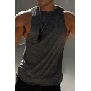 Basic Mens Fitness Tank Top Pure Color Sleeveless Round Neck Curved Hem Regular Fitted Tank Top
