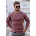 Fashionable Mens T-Shirt Pure Color Crew Neck Long-Sleeved Slim Fit T-Shirt