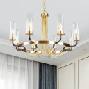 Gold Metal Pendant Light Mid-Century Modern Cylindrical Clear Glass Shade Chandelier Lighting