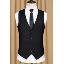 Men Urban Suit Vest Whole Colored Chest Pocket Sleeveless Regular Fit V-Neck Button Fly Suit Vest