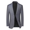 Dashing Mens Suit Long-Sleeved Lapel Collar Pure Color Pocket Detail Single Button Regular Suit Top