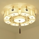 Traditional Style Flush Mount Ceiling Light Vintage Trapezoid 9.5 Inchs Height with Tassel Knot Living Room