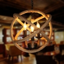 Circling Rings Chandelier Country Black Rope 3 Lights Hanging Pendant Light for Living Room