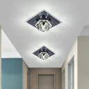 LED Ceiling Lighting Simplicity Clear Crystal Block Diamond Flush Light with Black Square Canopy