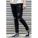 Guys Hot Jeans Whole Colored Zip Closure Ripped Pocket Decoration Slim Fit Full Length Jeans