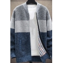 Leisure Mens Knit Cardigan Contrast Color Long Sleeved Collared Zip Closure Regular Fitted Knit Cardigan
