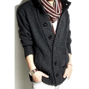 Stylish Mens Knit Cardigan Plain Color Stand Collar Long-Sleeved Button Closure Fitted Cardigan with Pockets