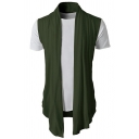Stylish Cardigan Whole Colored Shawl Collar Sleeveless Open Front Loose Fit Cardigan for Men