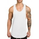 Vintage Mens Tank Top Pure Color Sleeveless Round Neck Curved Hem Loose Fitted Tank Top
