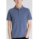 Vintage Polos Pure Color Short Sleeve Lapel Collar Regular Fitted Mens Polos