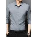 Classic Guy's Shirt Whole Colored Turn-down Collar Skinny Long-Sleeved Button Down Shirt