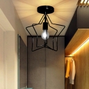 Single-Bulb Open Wire Cage Metal Lighting Fixture for Dining Room