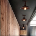 Metal Barn Shade Semi Flush Mount  Industrial Vintage 1 Light Dark Rust Ceiling Light