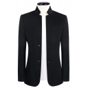 Trendy Men Suit Pure Color Long Sleeve Stand Collar Slim Fitted Double Buttons Blazer